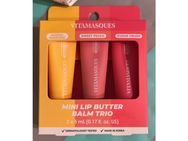Vitamasques Mini Lip Butter Balm Trio, Mango Sunshine, Sweet Peach & Guava Crush, 0.17 fl oz/5 mL