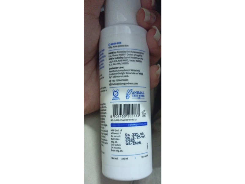 Plum Clearly Gentle Gel Face Wash, Blueberry & Salicylic Acid, 3.38 fl oz/100 mL