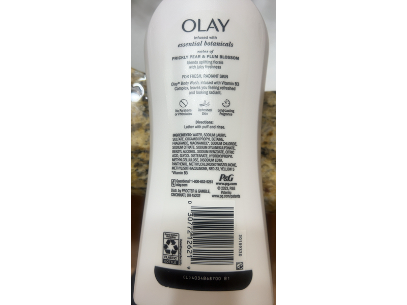 Olay Essential Botanicals Body Wash, Prickly Pear & Plum Blossom, 23.6 fl oz/700mL