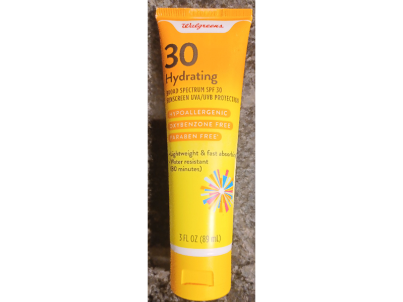 Walgreens Hydrating Sunscreen, Hypoallergenic, SPF 30, 3 fl oz/89 mL