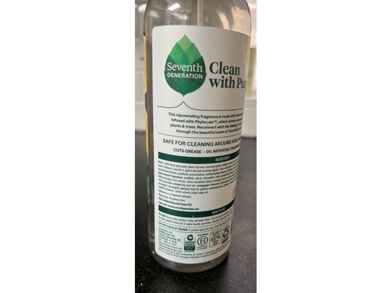 Seventh Generation Rejuvenate All Purpose Cleaner, Yuzu Basil Scent, 23 fl oz/680 mL, Pack Of 4