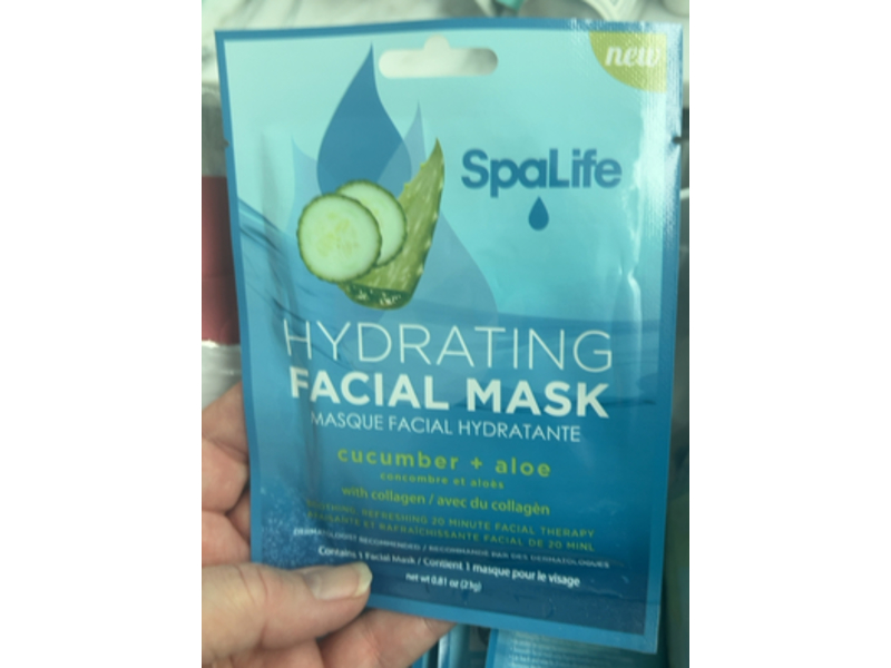 SpaLife Hydrating Facial Mask, Cucumber + Aloe, 0.81 oz/23 g, Pack Of 10