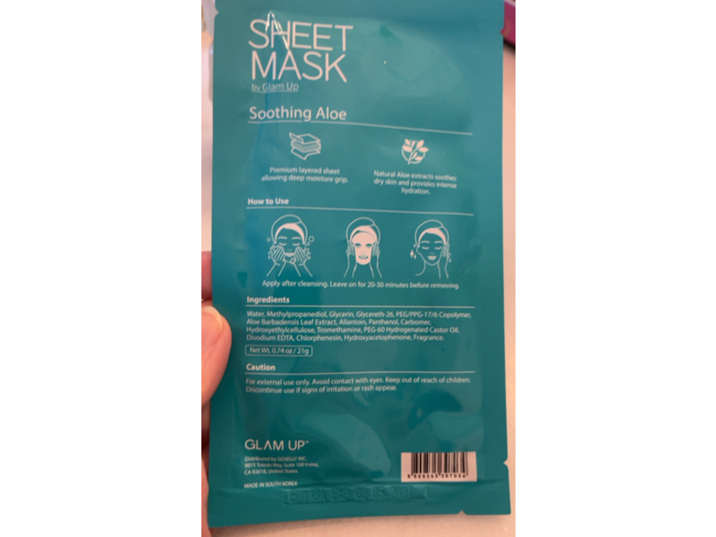 Glam Up Soothing Sheet Mask, Aloe, 0.74 oz/21 g