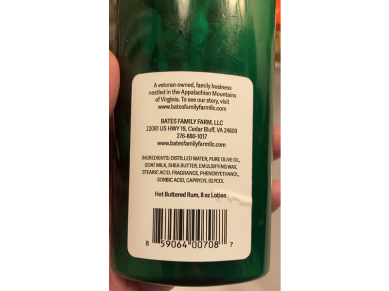 Bates Family Farm Goat Milk Lotion, Hot Buttered Rum, 8 oz