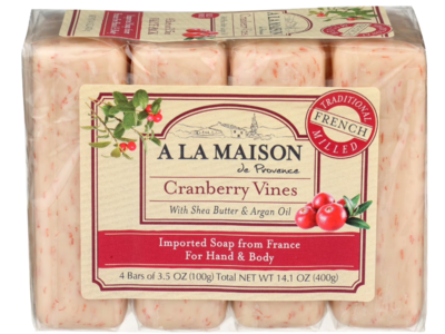 A La Maison De Provence Shea Butter & Argan Oil Soap Bar, Cranberry Vines, 3.5 oz/100 g, 4 Count