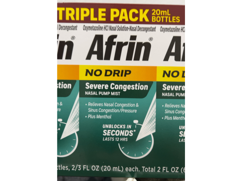 Afrin No Drip Severe Congestion Nasal Spray, 20 mL, Pack Of 3