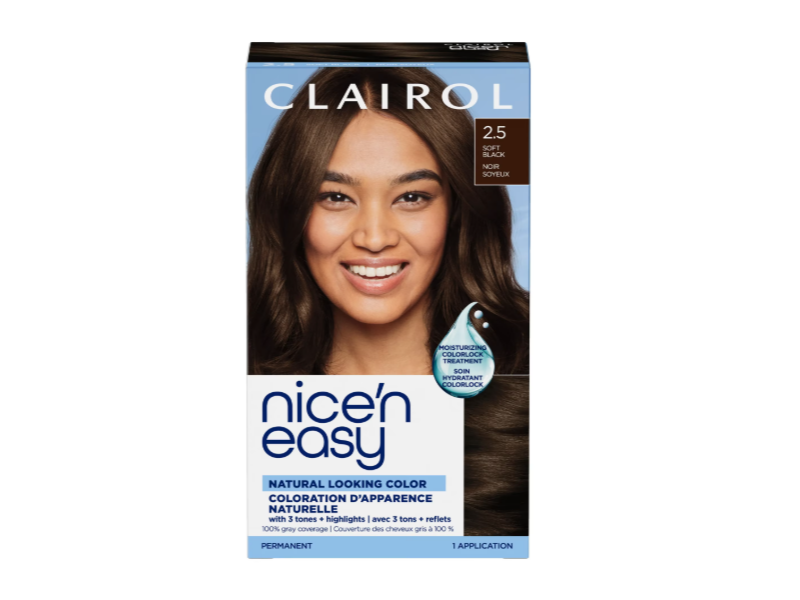 Clairol Nice'n Easy 3 Tones+Highlights Permanent Hair Color, 2.5 Soft Black, 1 Application