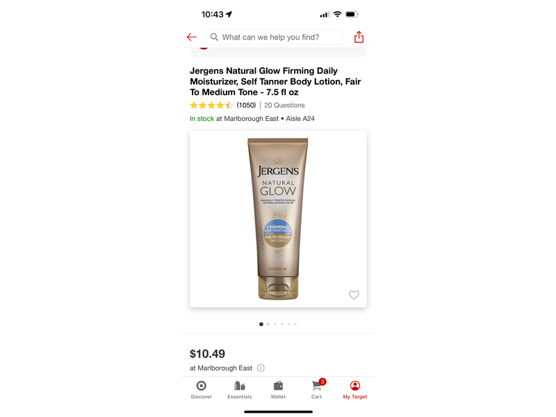 Jergens Natural Glow Firming Daily Moisturizer Self Tanner, Fair To Medium, 7.5 fl oz/221 mL