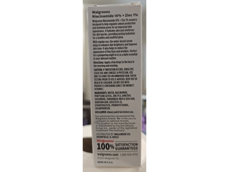 Walgreens Serum, Niacinamide 10% + Zinc 1%, 2 fl oz/60 mL