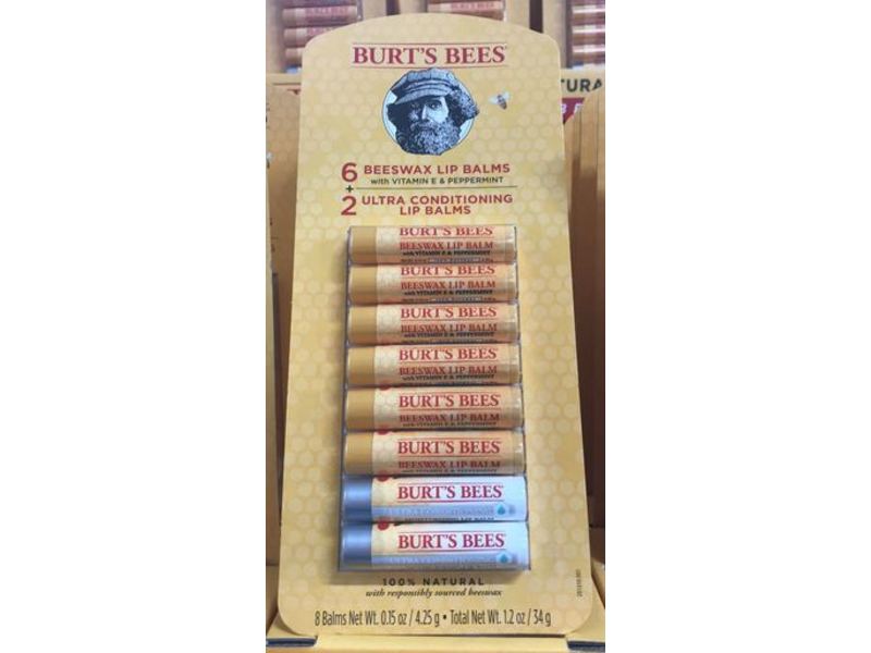 Burt's Bees Beeswax + Ultra Conditioning Lip Balm Set, 0.15 oz/4.25 g, 8 Count