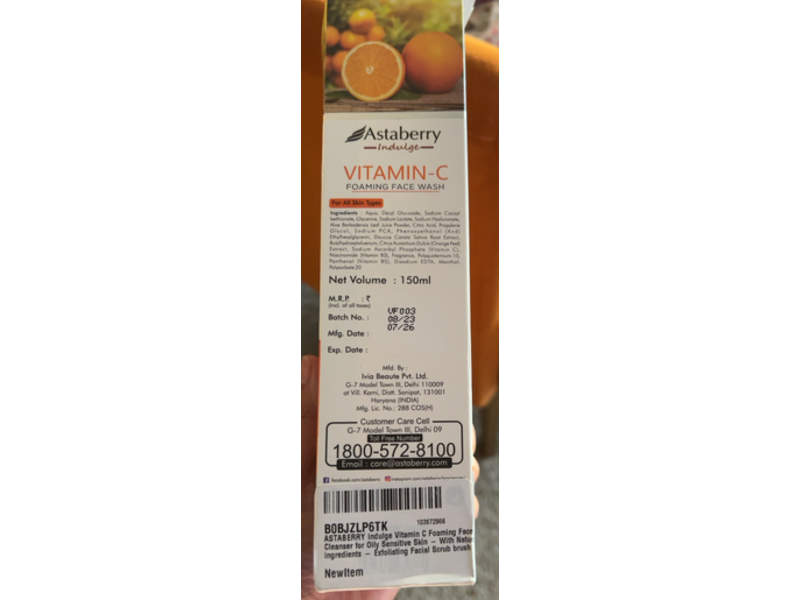 Astaberry Indulge Foaming Face Wash, Vitamin C, 5.1 fl oz/150 mL