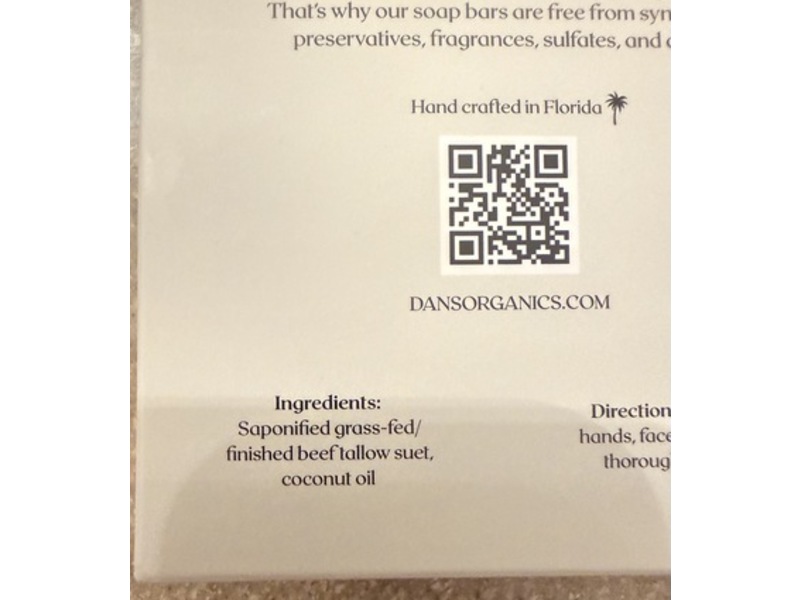 Dan's Organic Tallow Soap Bar, Unscented, 5 fl oz