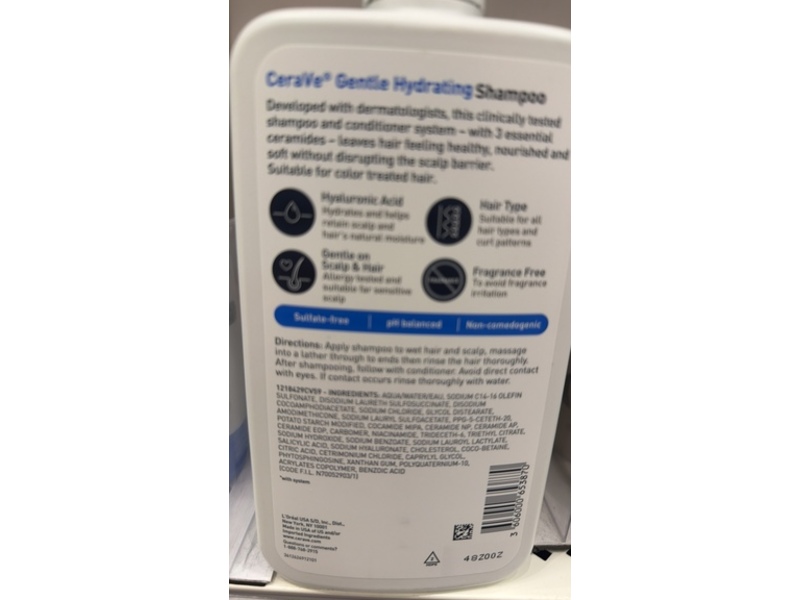 CeraVe Gentle Hydrating Shampoo, 19 fl oz/562 mL