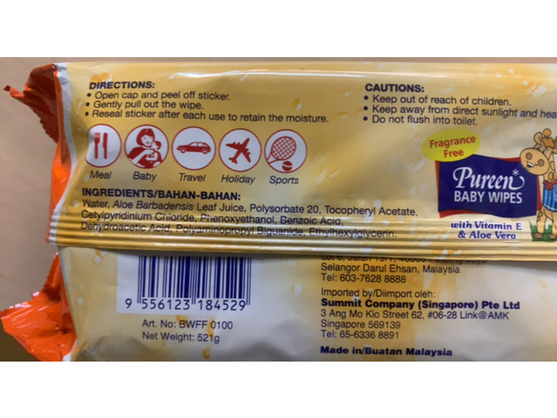 Pureen Baby Wipes, Vitamin E & Aloe Vera, 100 Count, Pack Of 3
