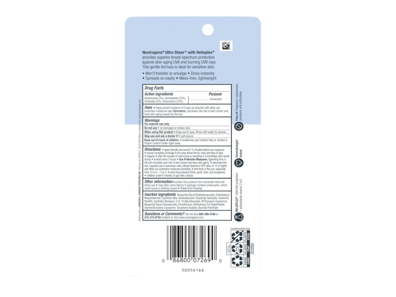 Neutrogena Ultra Sheer Face Sunscreen Stick, SPF 60, Vitamin C & E, 0.47 oz/13 g