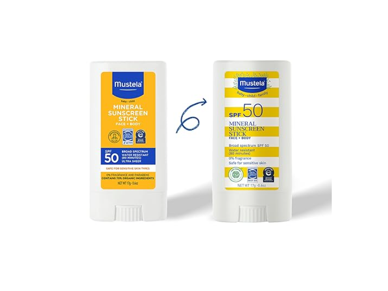 Mustela Baby-Child Face + Body Mineral Sunscreen Stick, SPF 50, 0.6 oz/17 g