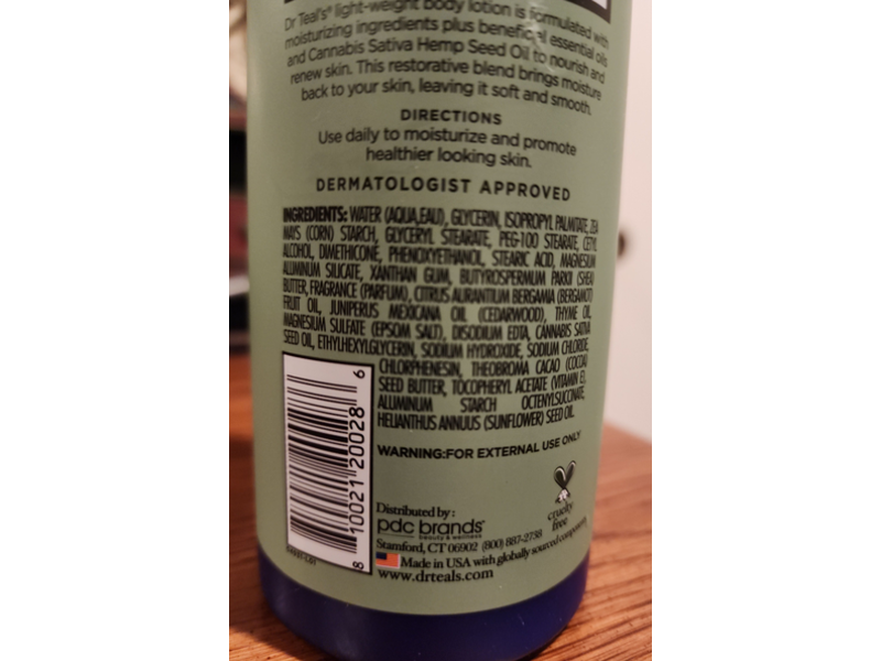 Dr Teal's Body Lotion, Cannabis Sativa Hemp Seed Oil, 18 fl oz/532 mL
