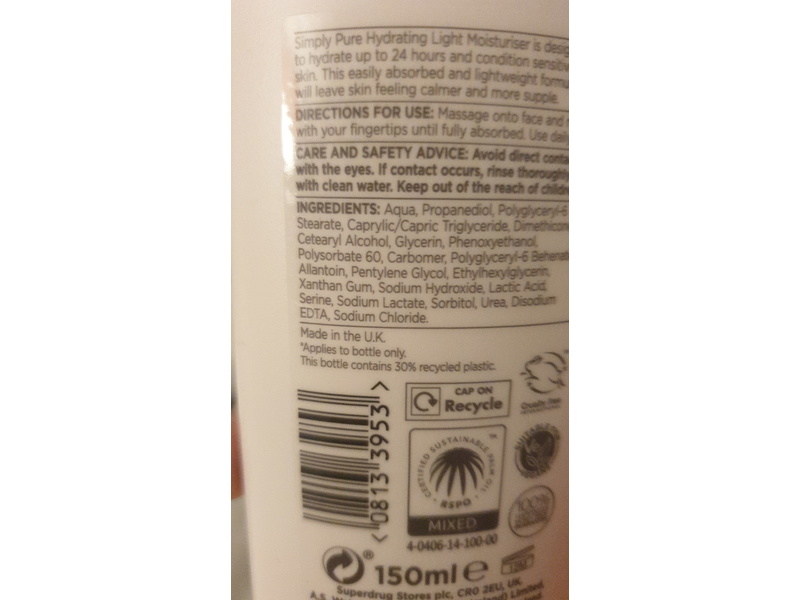 Simply Pure Hydrating Light Moisturiser, 150 mL
