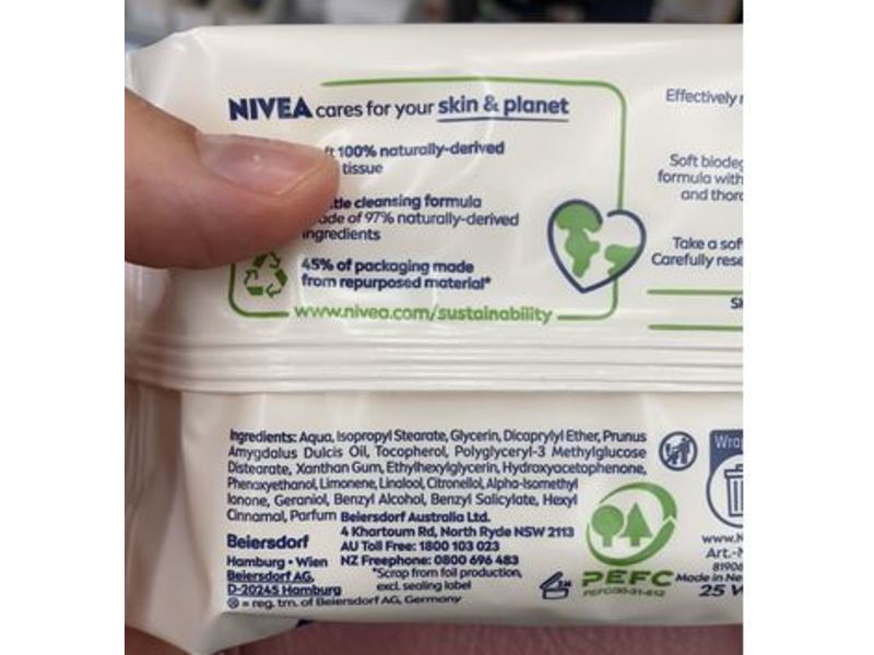 Nivea Gentle Facial Cleansing Wipes, Dry & Sensitive Skin, 25 Count