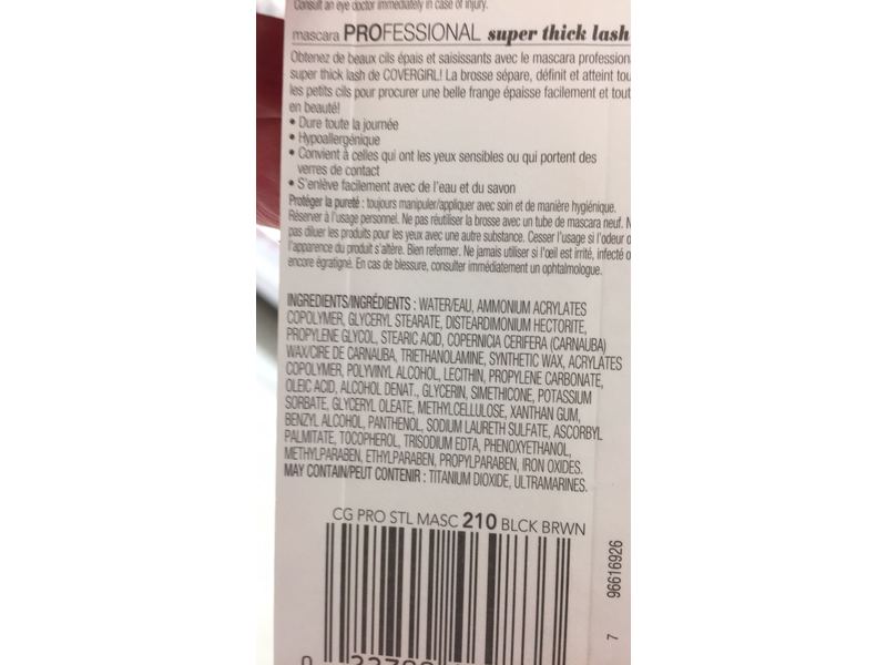 CoverGirl Professional Super Thick Lash Mascara, 210 Black Brown, 0.3 fl oz/9 mL
