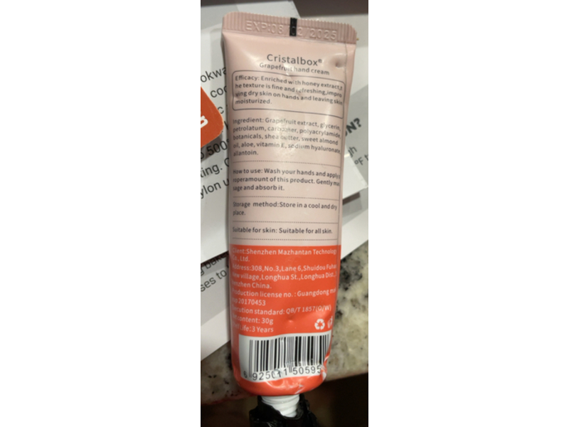 Cristalbox Natural Pure Hand Cream, Grapefruit, 30 g