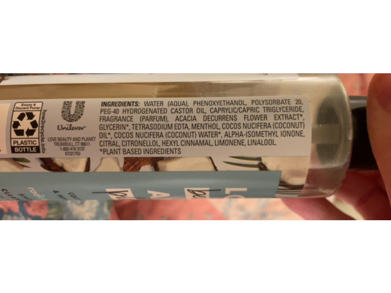 Love Beauty & Planet Showerless Cleansing Mist, Coconut Water & Mimosa Flower, 6.7 fl oz/198 mL