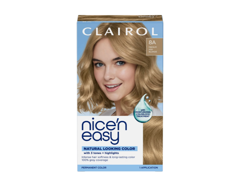 Clairol Nice'n Easy 3 Tones+Highlights Permanent Hair Color, 8A Medium Ash Blonde, 1 Application