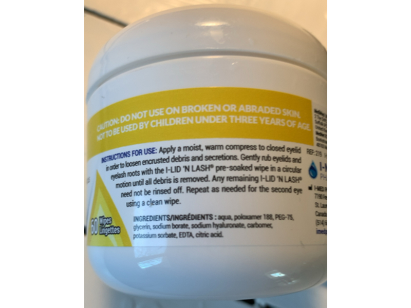 I - Med Pharma I-Lid 'N Lash Daily Cleansing Gel, Hyaluronan, 60 Wipes