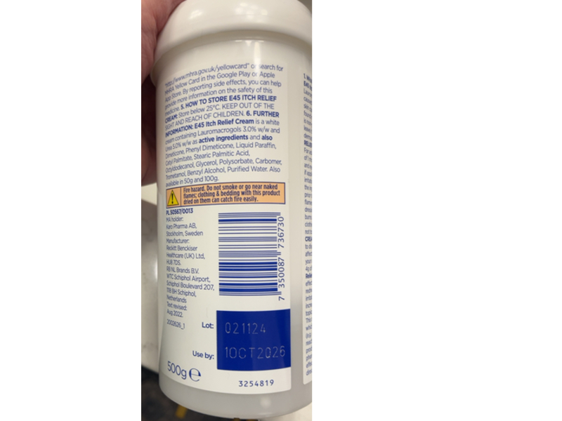 E45 Itch Relief Cream, 500 g