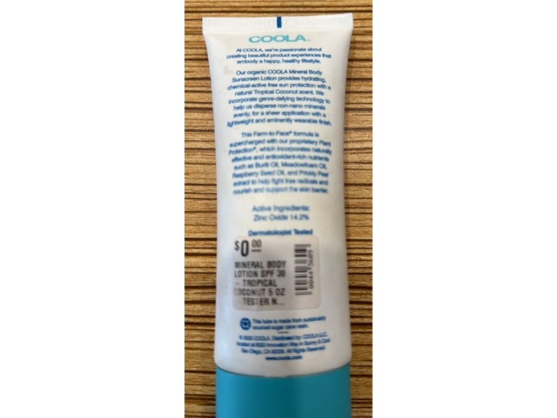 Coola Mineral Body Lotion Sunscreen, Tropical Coconut, SPF 30, 5 oz/148 mL