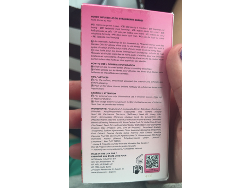 Gisou Honey Infused Lip Oil, Strawberry Sorbet, 0.27 fl oz/8 mL