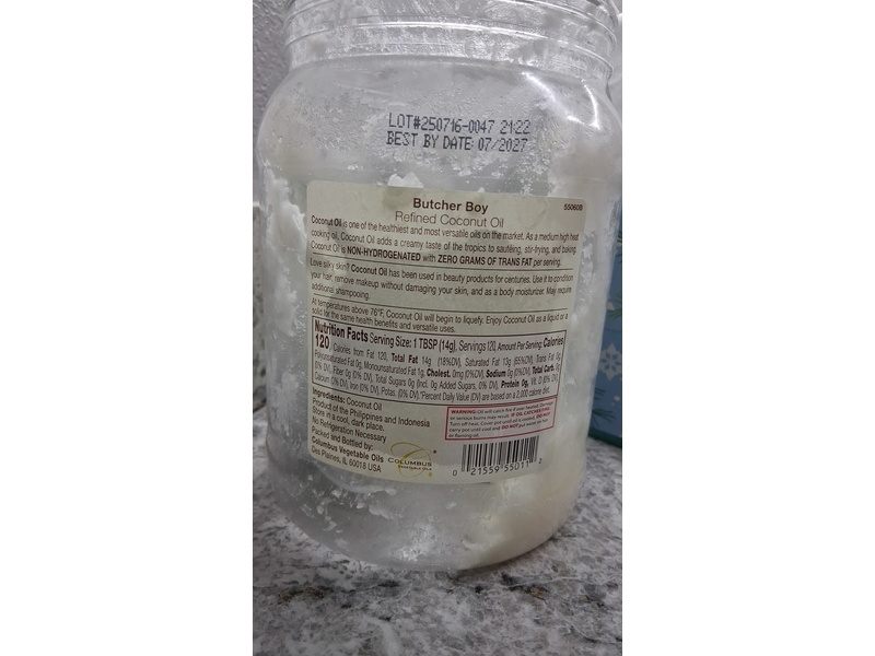 Butcher Boy 100% Pure Refined Coconut Oil, 60 fl oz/1.77 L