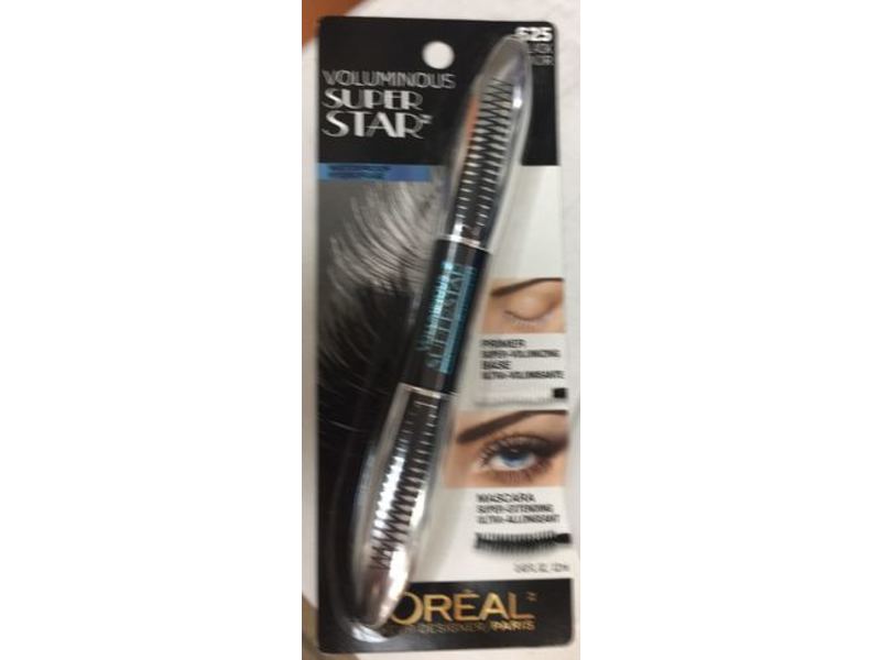 L'Oreal Paris Voluminous Super Star Waterproof Mascara + Primer, 625 Black, 0.40 fl oz/12 mL, Pack Of 6