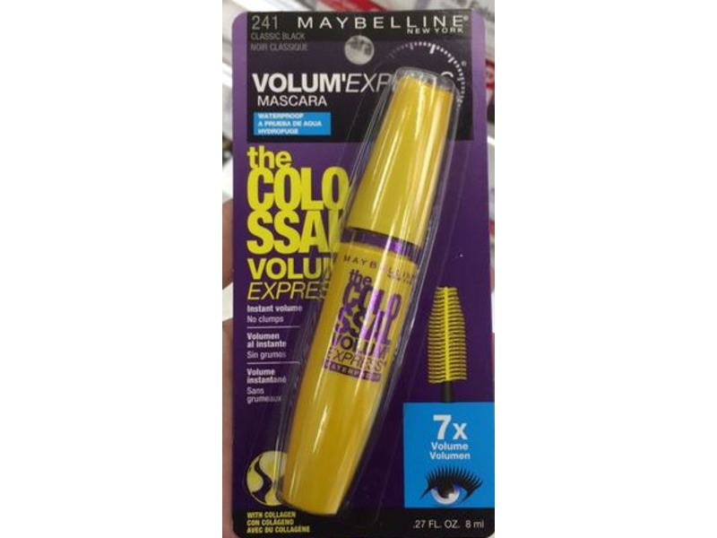 Maybelline Volum' Express The Colossal Mascara, 241 Classic Black, Waterproof, 0.27 fl oz/8 mL