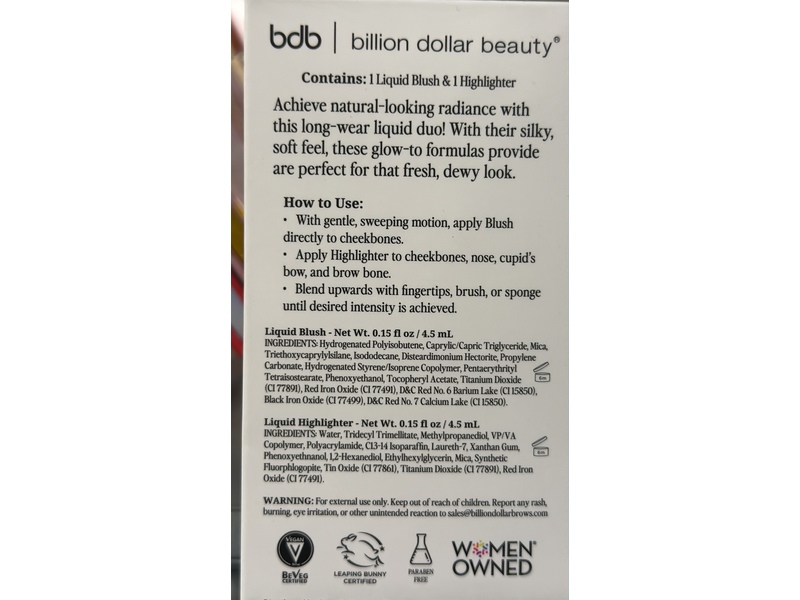 Bdb Liquid Blush & Highlighter Duo, Bombshell, 0.15 fl oz/4.5 mL