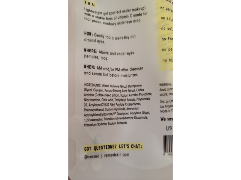 Versed Skin Vacation Eyes Brightening Eye Gel, 0.5 fl oz/15 mL