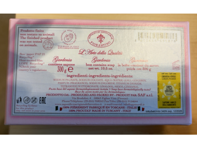 Saponificio Artigianale Fiorentino Gardenia Scented Soap, 10.5 oz/300 g