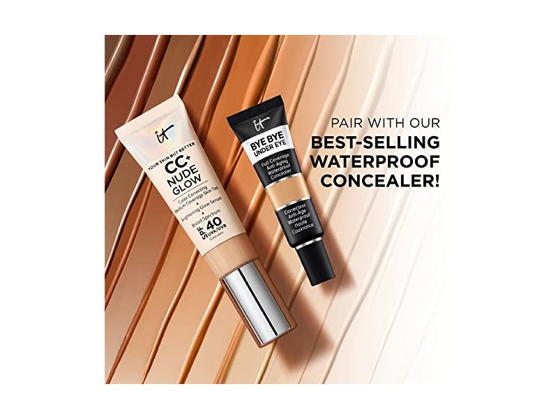 CC+ Nude Glow Lightweight Foundation + Glow Serum with SPF 40 - With Niacinamide, Hyaluronic Acid & Green Tea Extract - Tan Rich - 1.08 fl oz