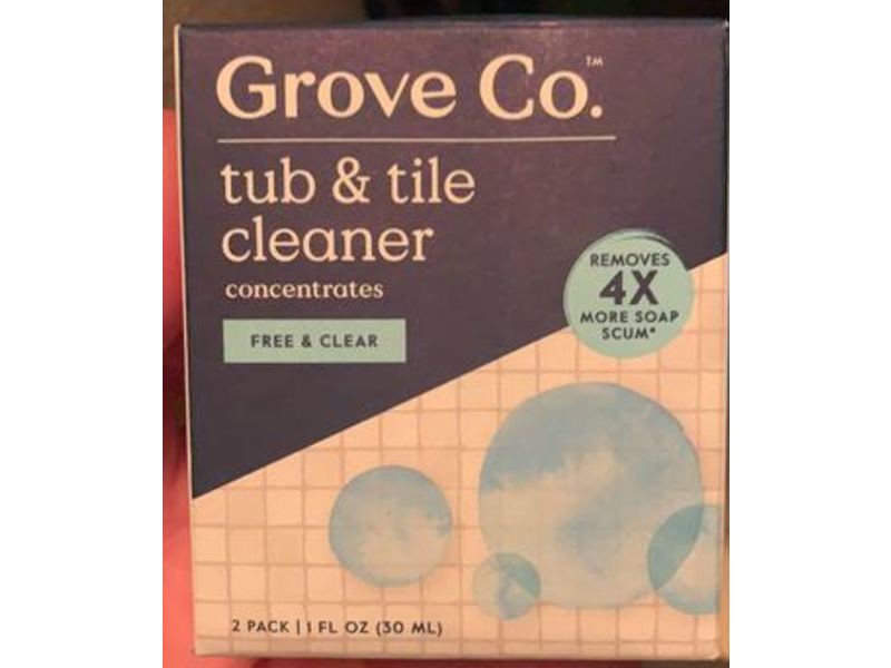 Grove Co. Tub & Tile Cleaner, Free & Clear, 1 fl oz/30 mL, Pack Of 2