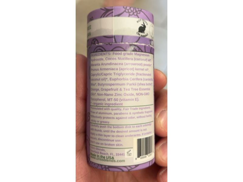 Cris's Blends Natural Deodorant, Lavender, 3.25 oz/92 g