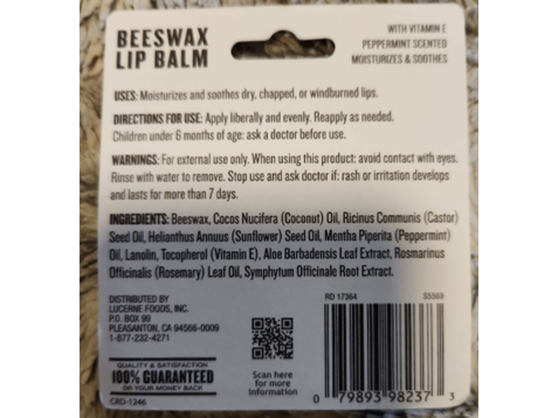 Open Nature Beeswax Lip Balm, Peppermint, 0.15 oz/4.25 g