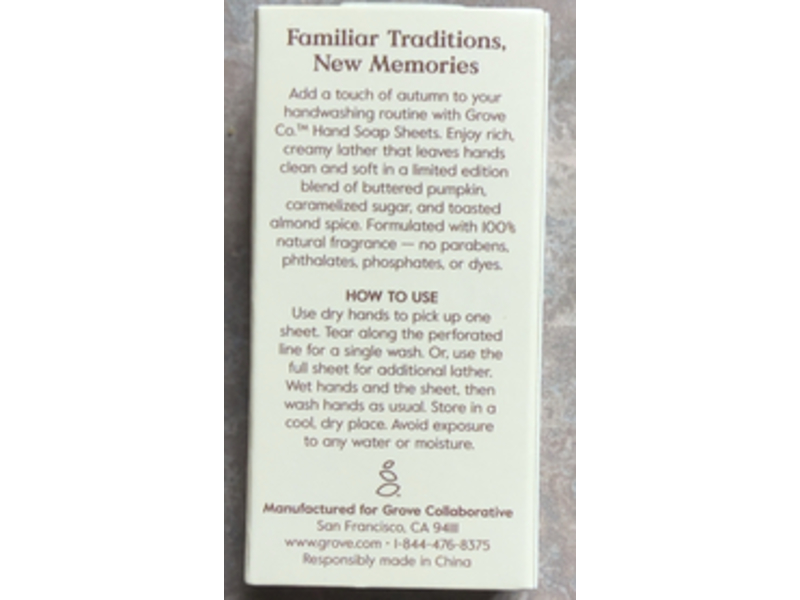 Grove Co Hand Soap Sheets, Spiced Pumpkin, 0.31 oz/8.8 g, 40 Wash
