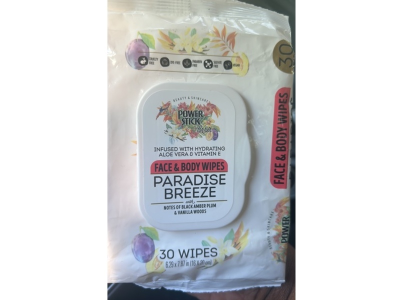 Power Stick Face & Body Wipes, Paradise Breeze, 30 Count