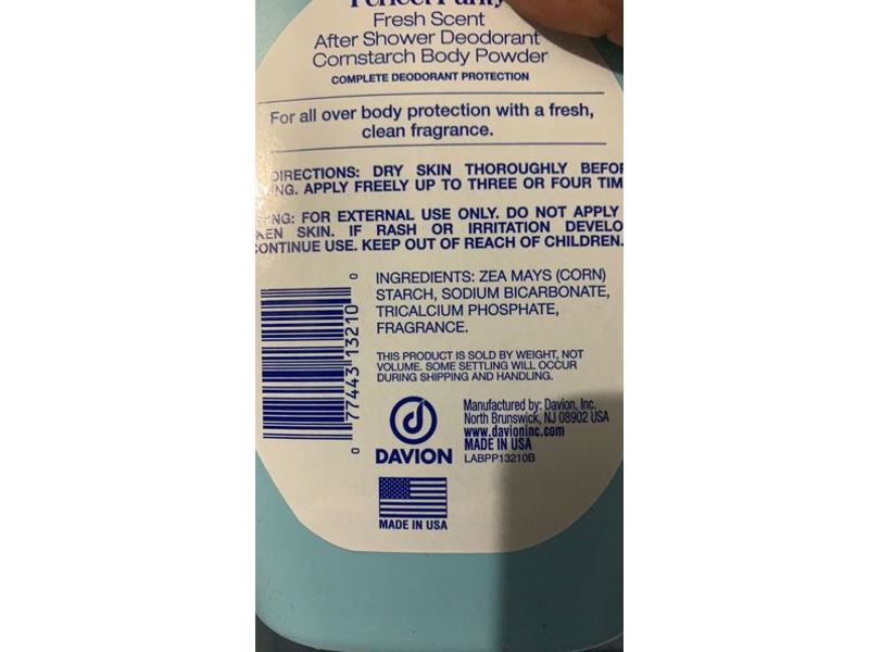 Perfect Purity After Shower Deodorant Body Powder, Fresh Scent, 10 oz/283 g