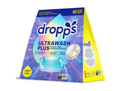 Dropps Ultrawash Plus Dishwasher Detergent, Lemon Citrus, 16.9 oz/480 g, 40 Count