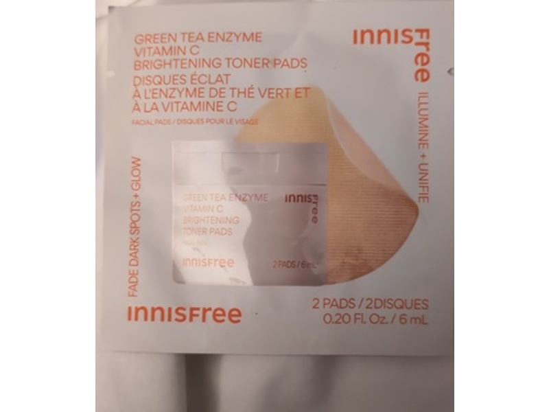 Innisfree Brighteniing Toner Pads, Green Tea Enzyme Vitamin C, 0.20 fl oz/6 mL