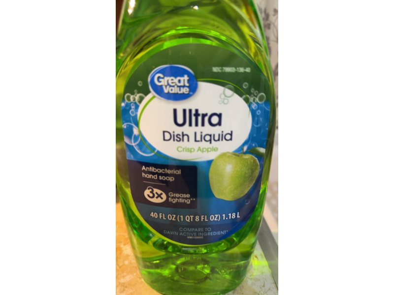 Great Value Dish Liquid, Crisp Apple, 40 fl oz/1.18 L