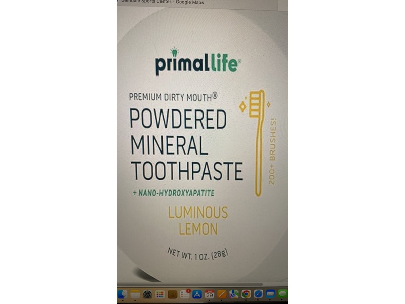 Primal Life Powdered Mineral Toothpaste, Luminous Lemon, 1 oz/28 g