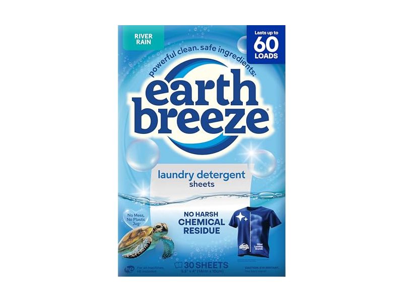 Earth Breeze Laundry Detergent Eco Sheets, River Rain, 60 Loads, 30 Count