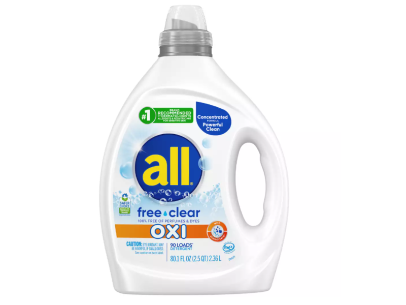 All Free Clear Concentrated Liquid Laundry Detergent, Advanced OXI, 90 Loads, 80.1 fl oz/2.36 L
